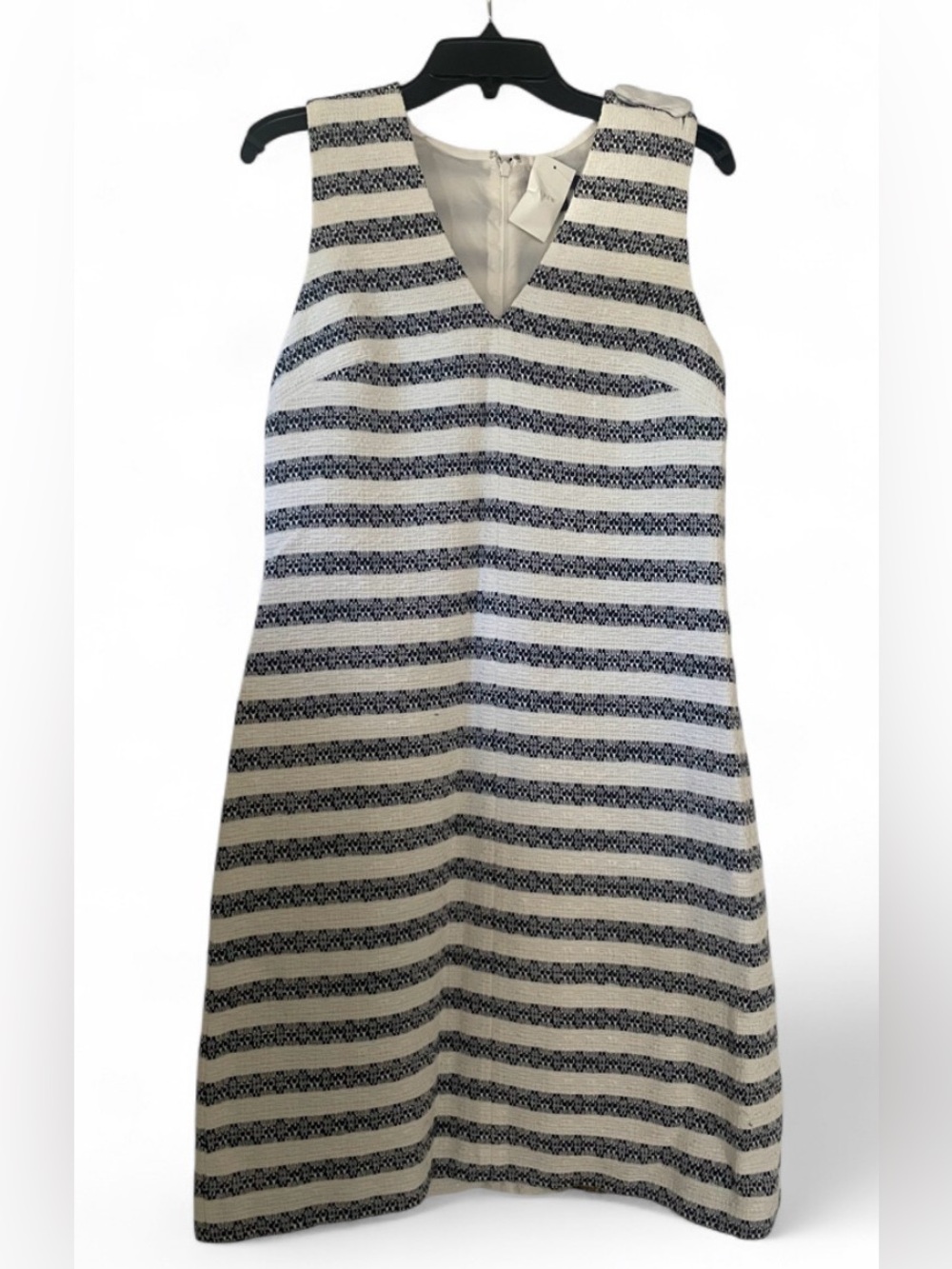 NWT J. Crew White and Navy Stripe Tweed Dress Womens Size 8T
